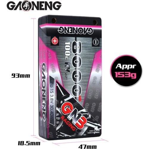 GAONENG GNB 3.8V 8000mAh 1S HV 100C Hardcase LiPo Battery pack 4.0 bullet Deans Plug for 1/12 RC Car 1:12 RC Racing Car
