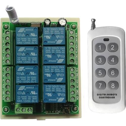 DC 12V 24V 8 CH Channels 8CH RF Wireless Remote Control Switch Remote Control System receiver transmitter 8CH Relay 315/433 MHz