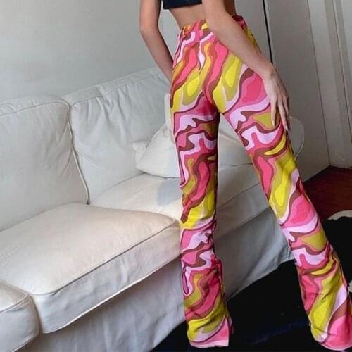 Tie Dye Flare Pants 90S Festival Aesthetic Clothes Trousers Vintage Print High Waist Wide Leg Pant Women 2021 Females fashion
