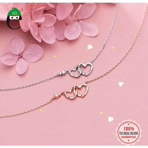 ElfoPlataSi 100% 925 Sterling Silver Necklace Hearts Pendant Love Gift For Girls Birthday Women Wedding Party Jewelry DS2009