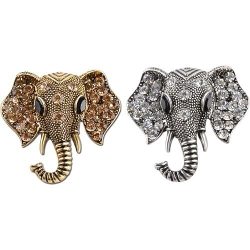 Retro Elephant Enamel Custom Pins Alloy Diamond Animal Brooches Label Enamel Pins Badges For Jacket Jewelry Gift Woman Shirt Bag