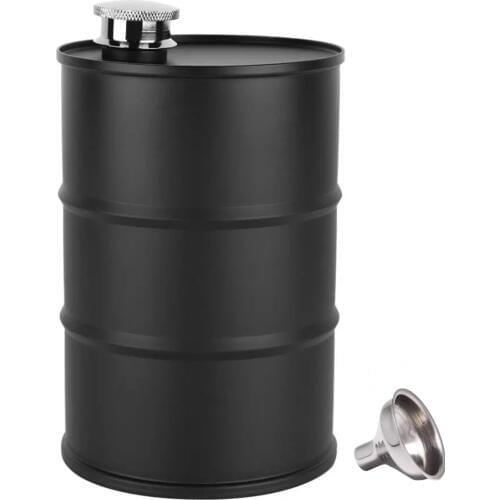 18 oz Hip Flask 500ml Black Oil Drum Shape Whisky Flagon Outdoor Travel Portable Vodka Russia Style Alcohol Wine Pot Mens Gift