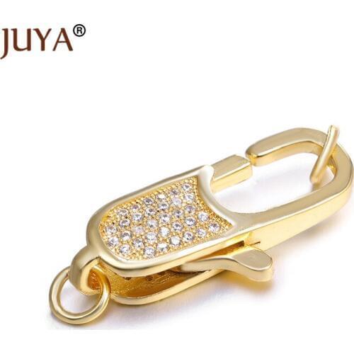 Juya Supplies For Jewelry High Quality Copper Metal Inlay Zirconia Lobster Clasp DIY Jewellery Making Clasps Hooks Accessories