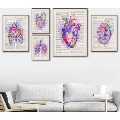 Brain Heart Lung Kidney Sternum Human Anatomy Vintage Poster Wall Art Print Canvas Painting Wall Pictures For Living Room Decor