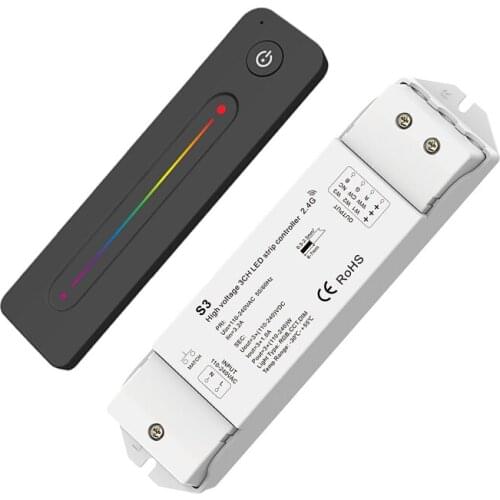 Led RGB Strip Controller AC 110V-240V Input 2.4G RF Wireless remote DC 110V-240V High Voltage RGB Led Strip Controller