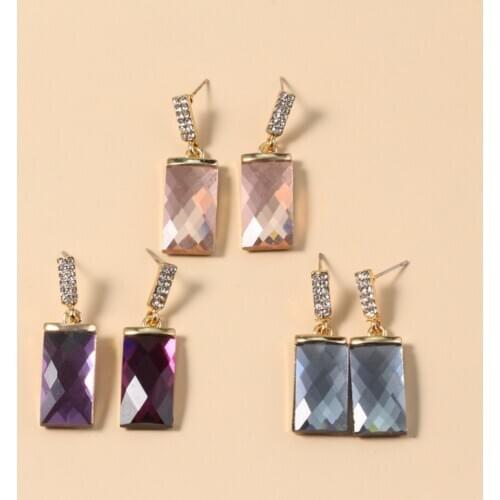 Korean Purple Crystal Women Dangle Earrings Minimalist Fashion Geometric Rhinestone Earring Goddess Party Jewelry Birthday Gifts