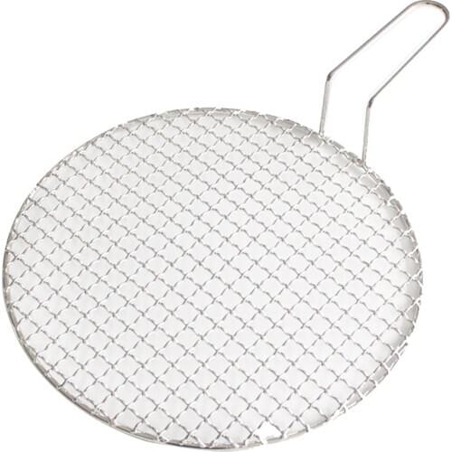 Stainless steel round barbecue mesh with handle Korean barbecue 304 stainless steel practical heat-resistant barbecue mesh