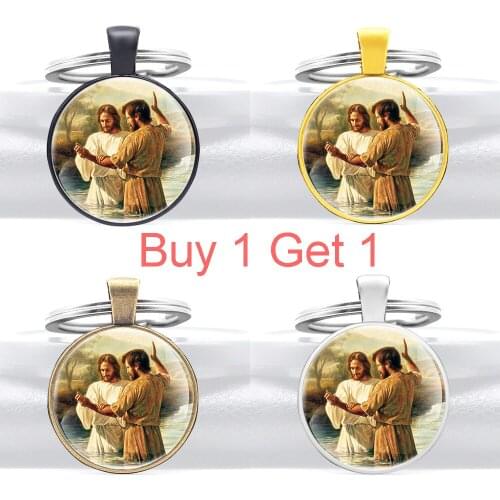 Buy 1 Get 1 Classic Jesus Christ Was Baptized Glass Dome Key Chain Christian Men Women Jewelry Key Rings