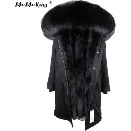 Maomaokong 2020luxury fashion girl winter longest natural fox fur fur collar raccoon fur lined coat military uniform jacket