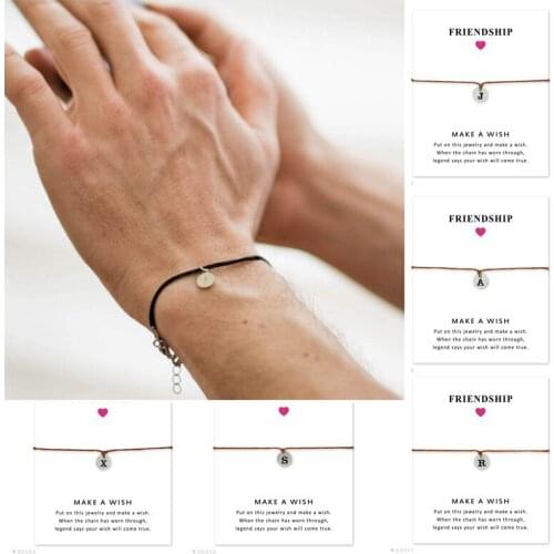 Minimal Mothers Fathers Day Graduation Gift Personalized Silver Tiny Disc Tags Letters Initial Charm Bracelets for Women