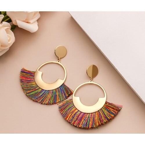 Fashion Color Tassel Earrings Women 2021 Trendy Metal Round Temperament Geometric Earrings boucle oreille femme Wholesale