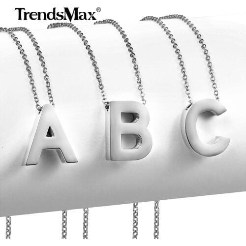 Silver Color Fashion 26 Letter Necklaces Slide Pendants alphabet Women Men Stainless Steel Wholesale Letter Necklace KPM149