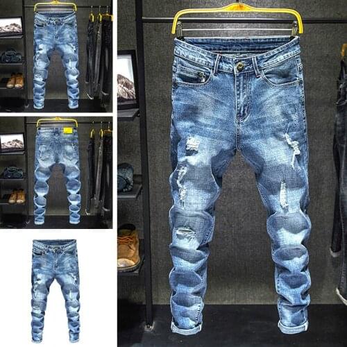 Straight jeans trousers large size stretch men Korean loose stretch pants trend spring and autumn jeans mens slim