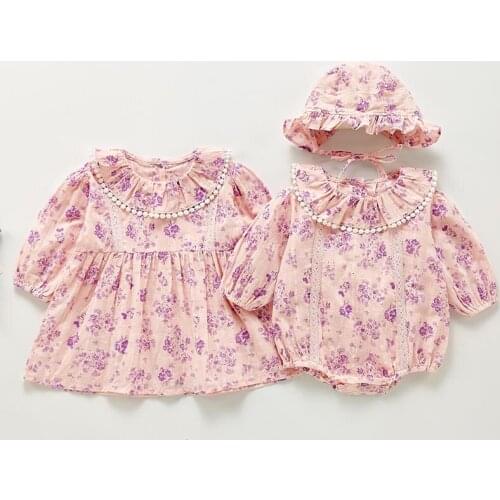 Spring Autumn New Toddler Girls Floral Clothing Infant Girls Long Sleeve Bodysuit Kids Cotton Thin Casual Skirt Sister Outfit