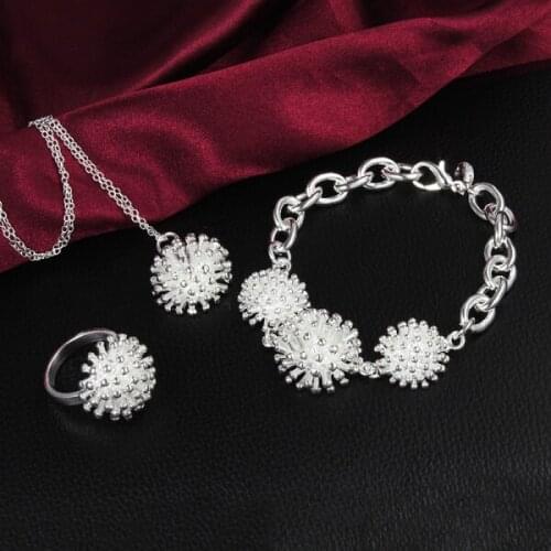 Charm 925 sterling Silver Jewelry set Fireworks Pendant necklace bracelet rings for women Fashion Party wedding Holiday gift