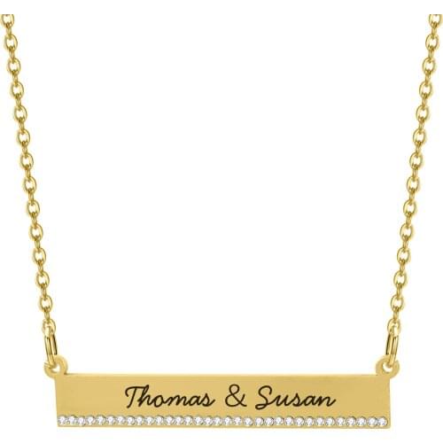 Personalized Bar Necklace Customized Engraved Name Necklace Custom Made with Any Name Gold Stainless Steel Nameplate Necklace