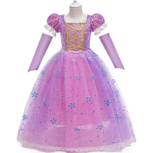 Princess Little Girls Cosplay Purple Flower Dresses Girls Ballgown Dress Clothing Cosplay Kids Beauty Princess Clothes Customes