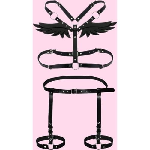 Harness Fashion Women Leather Garters Angel Wings Set Gothic Suspender Stocking Belt Bdsm Bondage Lingerie Festival Rave Clothes