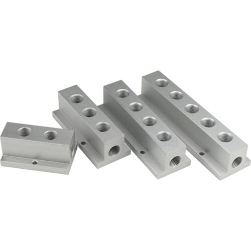 Compact-Type 1/4" BSP Female 2 3 4 5 6 7 8 9 10 Ways 4-12 Ports Solid Aluminum T-Shape Air Manifold Block Splitter