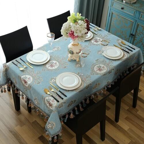 Luxury Chenille Rectangular European Tablecloths Dining Tassel Square Coffee Fabric Table Cover Party Kitchen Jacquard 3D Floral
