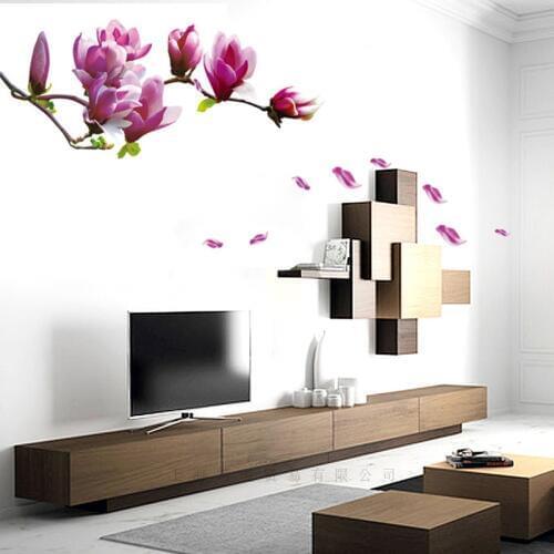 Pink magnolia flower wall sticker PVC Material DIY waterproof wall decals for Living room TV sofa background wall decor sticker