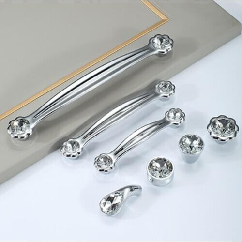 128 192mm fashion luxury diamond crystal kitchen cabinet wardrobe door handle chrome gold pearl black cupboard drawer knob pull