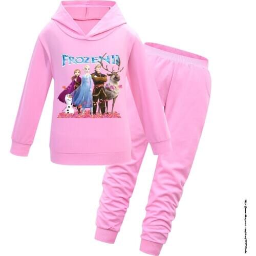 Frozen Elsa Sweatshirt Pants Suit Fashion Casual Girls Cotton Hoodies Cool Cartoon Sweatshirts Tops kids Pullover Sportswear Top