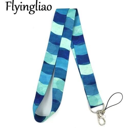 Blue Water Ripple Lines Lanyard Badge ID Mobile Phone Rope Key Lanyard Neck Straps Accessories webbings ribbons Decorations Gift