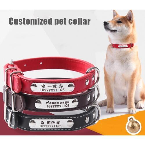 Dog Collars Leash Combination Personalized Custom Leather Pet Collar for Cats DIY Nameplate ID Tags For Small Medium Large Dogs