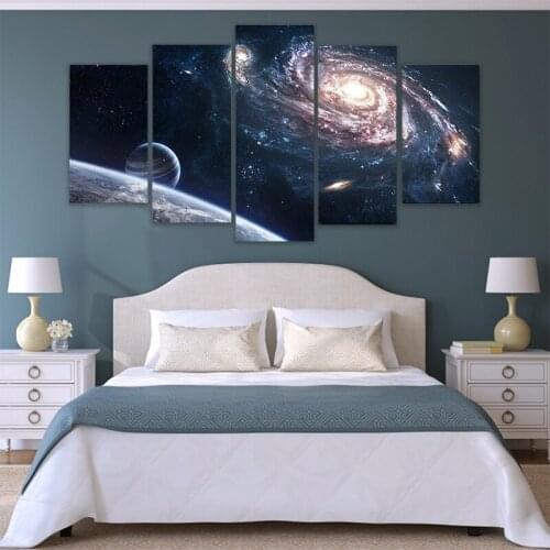 Modern Wall Art Painting HD Printed On Canvas Home Decor Pictures 5 Panel Frame Outer Space Planet Landscape Photo Poster