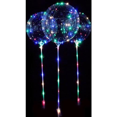 3Pcs Colorful Light Glowing Clear Balloon Transparent Flashing Led Bobo Balloon Sticks Helium Wedding Birthday Party Decorations