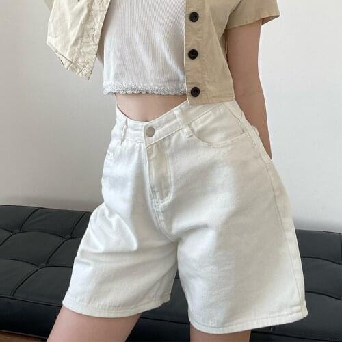 GLODTAOSLoose Solid Denim Shorts Female Summer Casual Soft Jeans Shorts Streetwear Pink White High Waist Women Short Pant