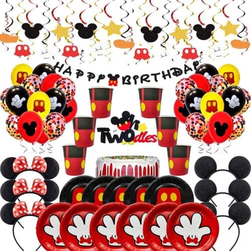 Disney Mickey Mouse Ears Theme Toys Party Balloons Quality Tableware Baby Shower Decoration Mickey Mouse Birthday Party Supplies