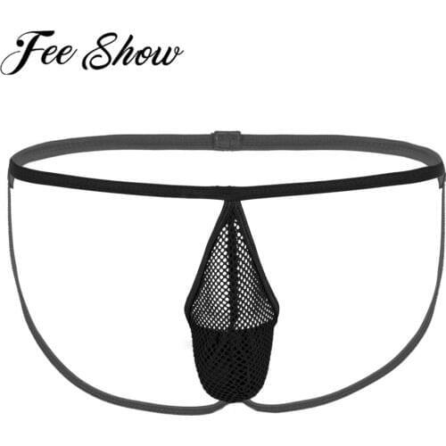 Mens Fishnet Lingerie Underwear Male Transparent Mesh Sissy Panties Bulge Pouch G-String Thongs Bikini Briefs Swimwear Swimsuit