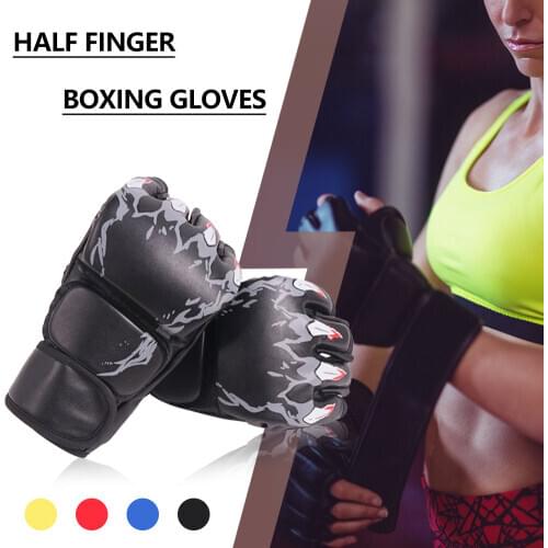 Thickened Boxing Gloves Half Finger Gloves PU Karate Muay Sanda Training Equipment For Boxeo MMA Muay Thai Kick Boxing Training
