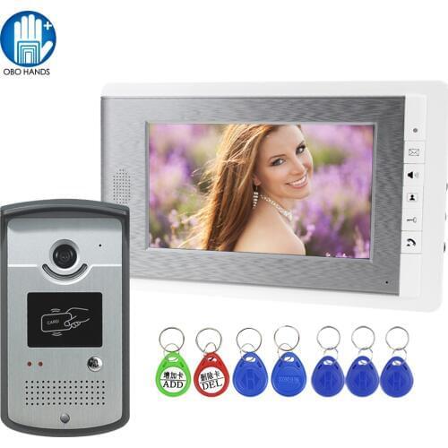 RFID Wired Video Intercom Video Door Phone 7'' Color Monitor Video Camera Doorbell Waterproof Card Keyfobs Unlock for Home Villa