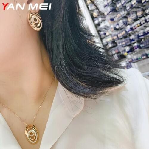 YANMEI Oval Earrings Superimposed Round Circle Zircon Female Luxury Atmosphere Female Jewelry Girl Gift YME9437