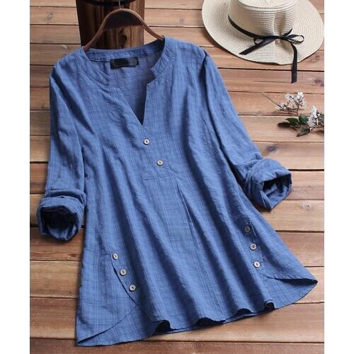 2020 Spring Long Sleeve Plaid Shirt Women Buttons Design V Collar Plus Size Womens Tops and Blouses Vintage Plaid Shirts