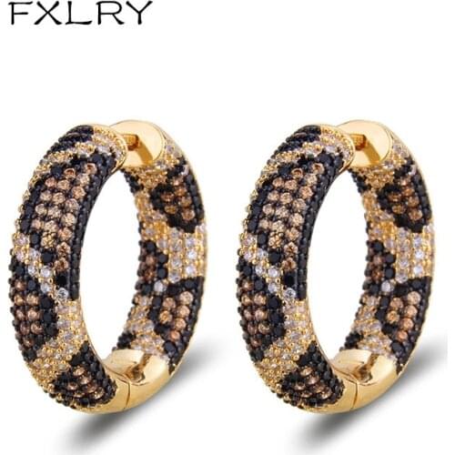 FXLRY High Quality Inlay Cubic Zirconia Engagement Wedding Leopard Earrings For Women Jewelry