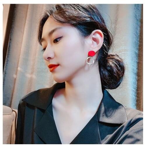 2020 Korean Style Gold Stud Red drop of oil Pendant Earrings Drop Earring For Women Girls Gift Earings Fashion Female Jewelry