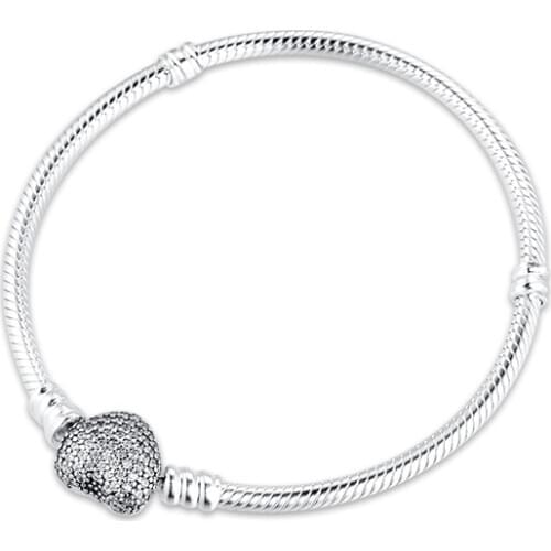 Bracelet For Women Silver Pave Heart Bracelets 925 Sterling Silver Jewelry Femme Pulseira Plata de ley Armband