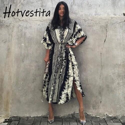 Hotvestita Kaftan Beach Batwing Sleeve Summer Maxi Dress Snake Print Girdle Corset Tunic Women Sarong Wrap Loose Bikini Cover Up