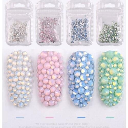 1 Pack Crystal Flatback Nail Mixed Size Opal Nail Art Rhinestone Decorations Colorful Glitter Gems 3D Manicure Accessory Tools