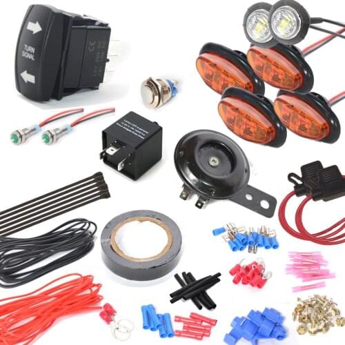 12V Universal For SXS ATV UTV Street Legal 3/4" OvalLED Turn Signal Horn Kit w/Green Rocker Switch for Polaris Rzr Ranger