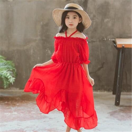 2021 New Summer Children Girls Chiffon Asymmetrical Dress Kids Solid Strapless Dresses For Girls Baby Girl Clothes Vestidos L378