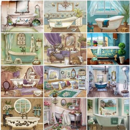 5D DIAMOND Art Painting Landscape Diamond Inlay Embroidery Bathroom Cross Stitch Set Mosaic Home Decoration