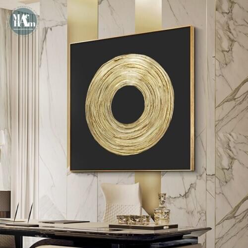 Abstract Gold foil ring Canvas Print Paintings square Black White Poster Wall Art Pictures on Canvas Living Room Home Decor