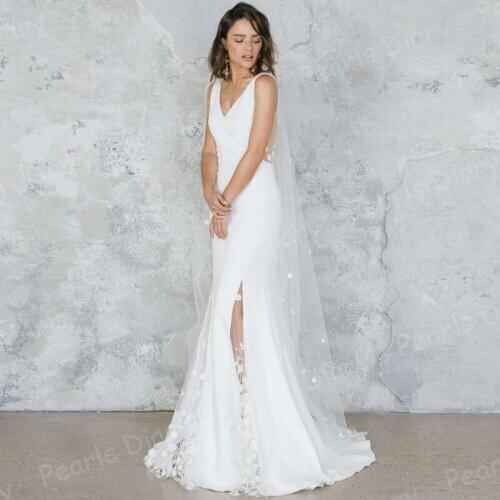 Appliques Mermaid Wedding Dresses With Detachable Cape 2021 Satin Bridal Gowns White Wedding Dress Vestido De Noiva Bride Dress