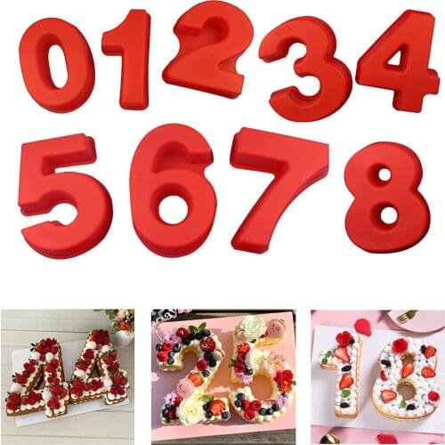 Free shipping 10 Inch Large Silicone Number Molds 0-9 Arabic Number Cake Mold Baking Mold for Birthday Cake