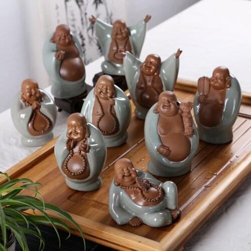 Ge Kiln Tea Carve Large Ceramic Maitreya Purple Sand Tea Utensils Monk Boutique Tea Set Tea Tray Ornament Home Fortune